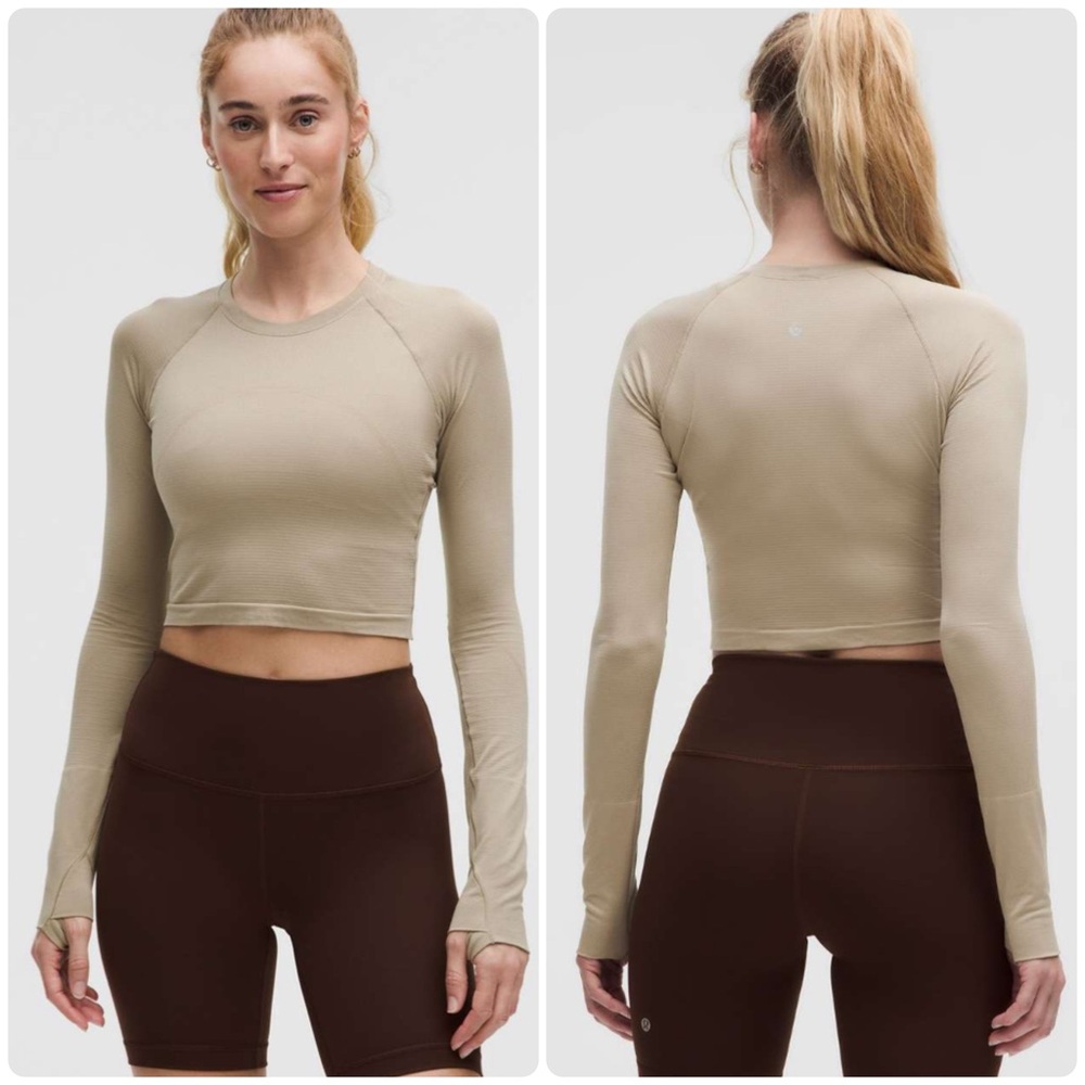 NEW Lululemon Swiftly Tech Cropped Long-Sleeve Seamless Shirt 2.0 Sheer Oak Tan